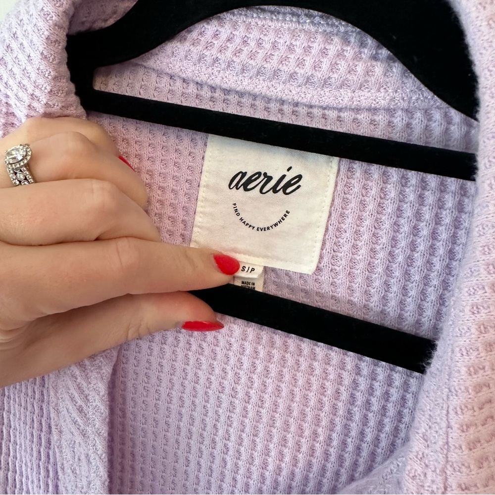 aerie Lavender Button-Down Waffle Knit Shirt Jacket - Picture 2 of 3